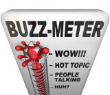 Buzz Thermometer with "hot topic" being the hottest temperature and the "huh?" being the lowest temperature