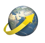 Globe with a yellow arrow circling