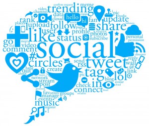 Social media in communication bubble with buzz words