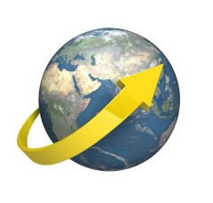 Globe with a yellow arrow circling