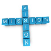 Vision and mission crossword on white background, 3D