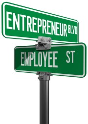 Change career directions employee street and entrepreneur boulevard signs