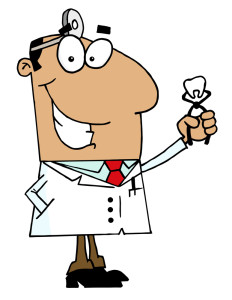 Cartoon Dentist Holding an Extracted Tooth