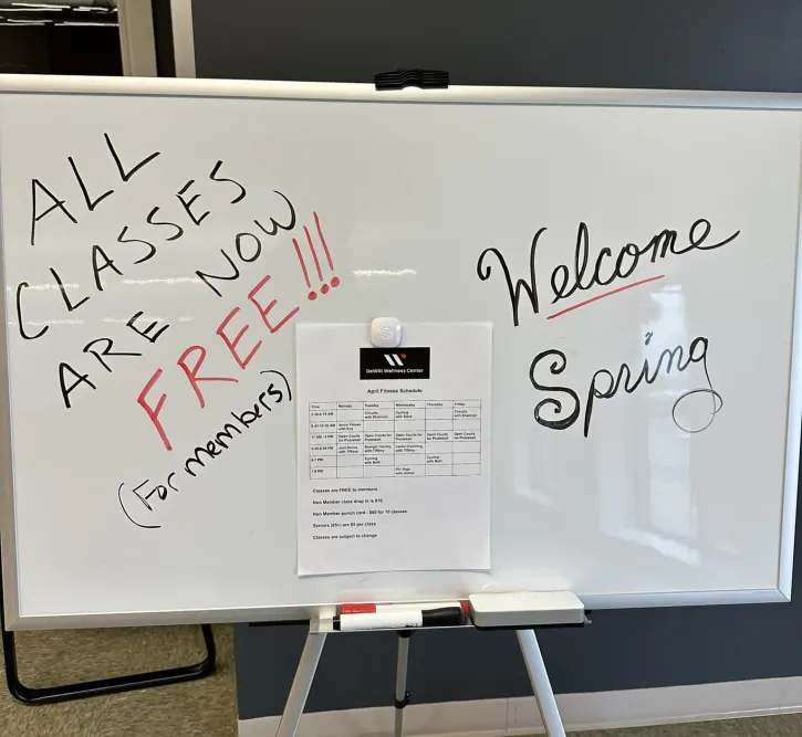 Gym sign announcing new opportunities for trending exercise fitness classes