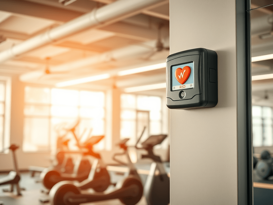 gym safety includes well-positioned AEDs. 